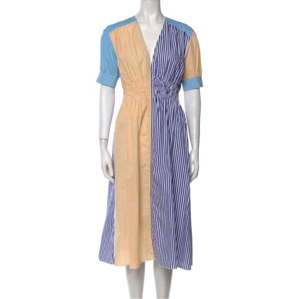 Striped Blue and Yellow Midi Dress